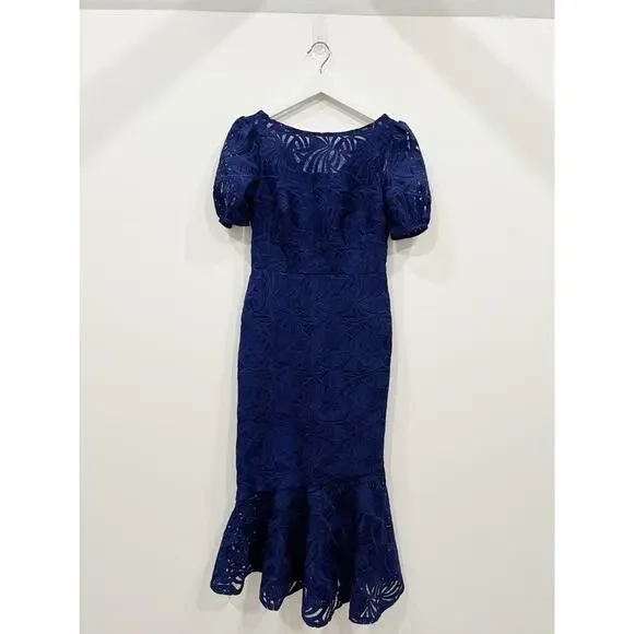 Kay Unger Portia Tea Length Dress in Midnight Blue - Picture 6 of 16